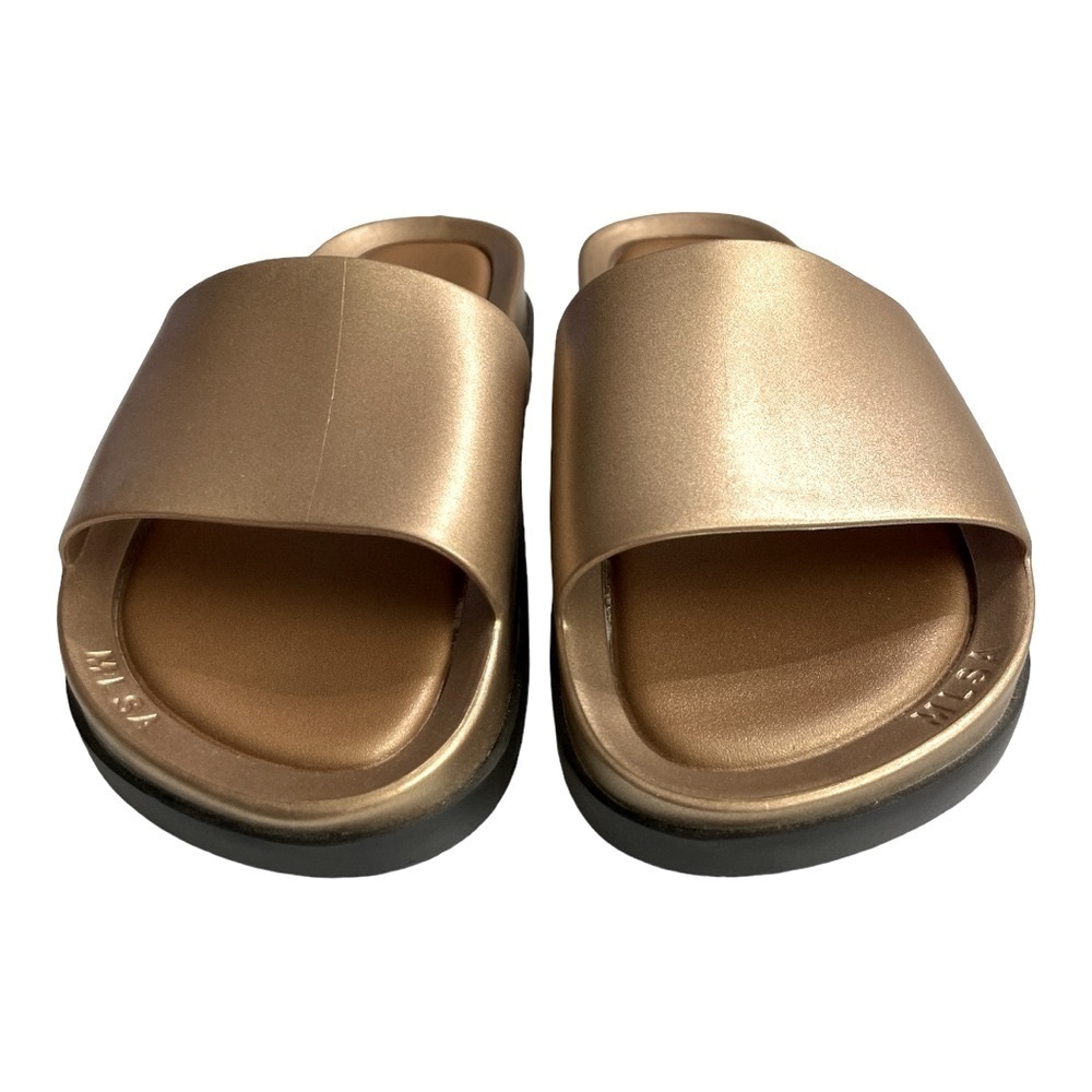 Melissa Gold Platform Slide Sandals Black Sole Women’s Size 6 Beach Slides - Picture 6 of 11